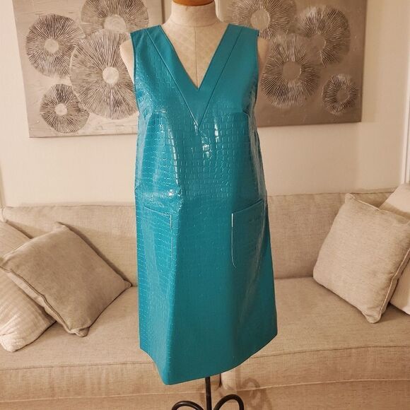 NEW Halogen x Atlantic-Pacific Croc Embossed Faux Leather Shift Dress size Small - Picture 4 of 13
